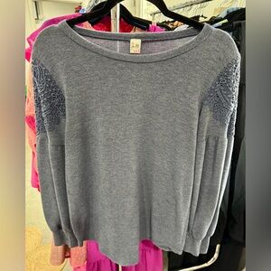 7th Ray Blue Sweater with Crochet Details